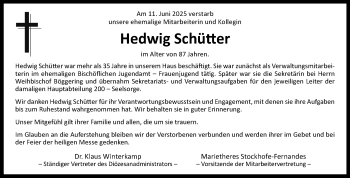 Anzeige von Hedwig Schütter 