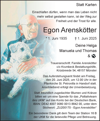 Anzeige von Egon Arenskötter 