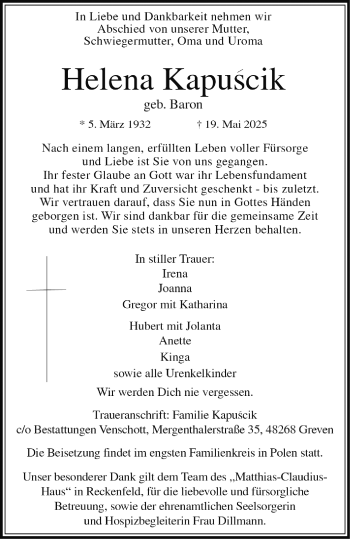 Anzeige von Helena Kapuścik 