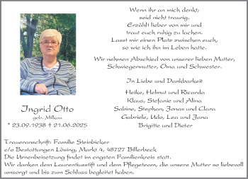 Anzeige von Ingrid Otto 