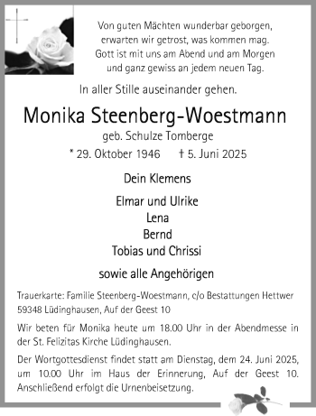 Anzeige von Monika Steenberg-Woestmann 