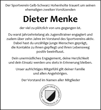 Anzeige von Dieter Menke 