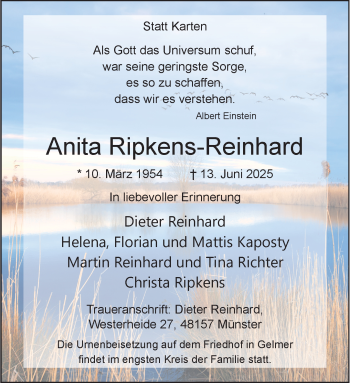 Anzeige von Anita Ripkens-Reinhard 