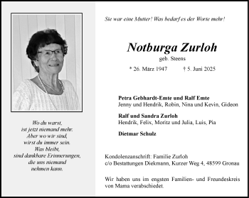 Anzeige von Notburga Zurloh 