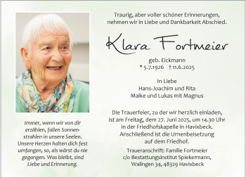 Anzeige von Klara Fortmeier 