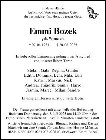 Anzeige von Emmi Bozek 