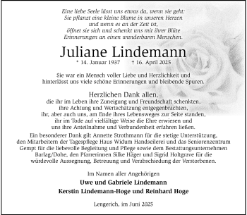 Anzeige von Juliane Lindemann 