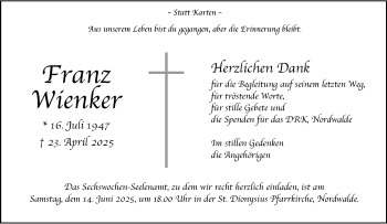 Anzeige von Franz Wienker 