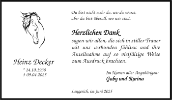 Anzeige von Heinz Decker 