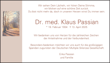 Anzeige von Dr. med. Klaus Passian 