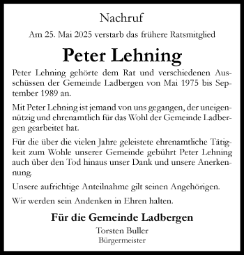 Anzeige von Peter Lehning 