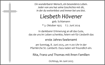 Anzeige von Liesbeth Hövener 
