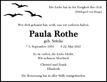 Anzeige von Paula Rothe 