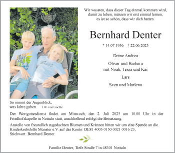 Anzeige von Bernhard Denter 