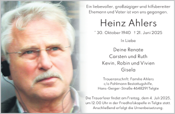 Anzeige von Heinz Ahlers 