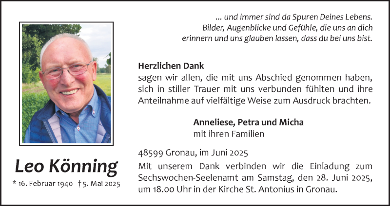  Traueranzeige für Leo Könning vom 25.06.2025 aus 