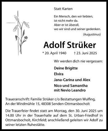 Anzeige von Adolf Strüker 