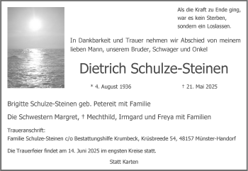Anzeige von Dietrich Schulze-Steinen 
