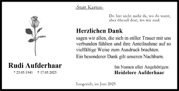 Anzeige von Rudi Aufderhaar 