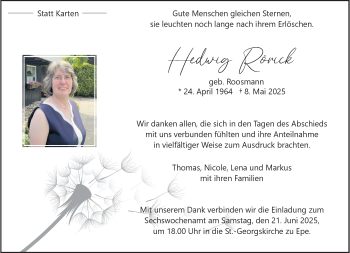 Anzeige von Hedwig Rovick 