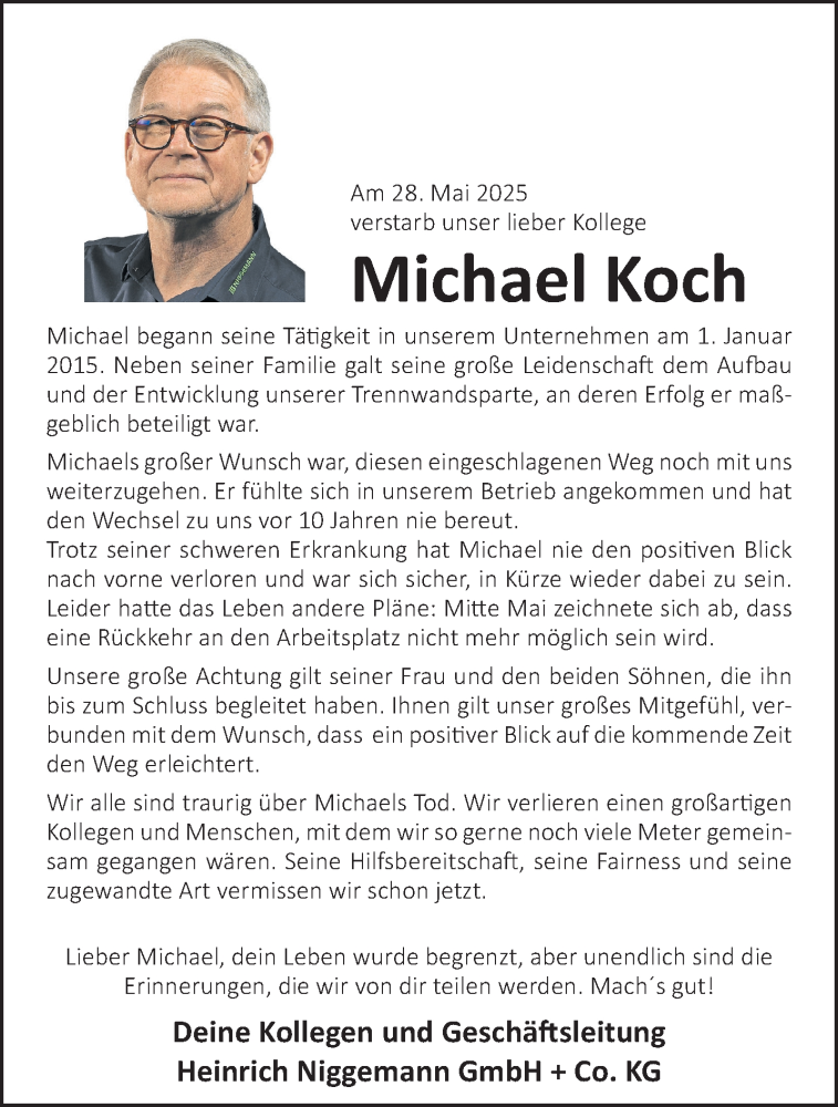  Traueranzeige für Michael Koch vom 07.06.2025 aus 