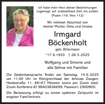 Anzeige von Irmgard Böckenholt 