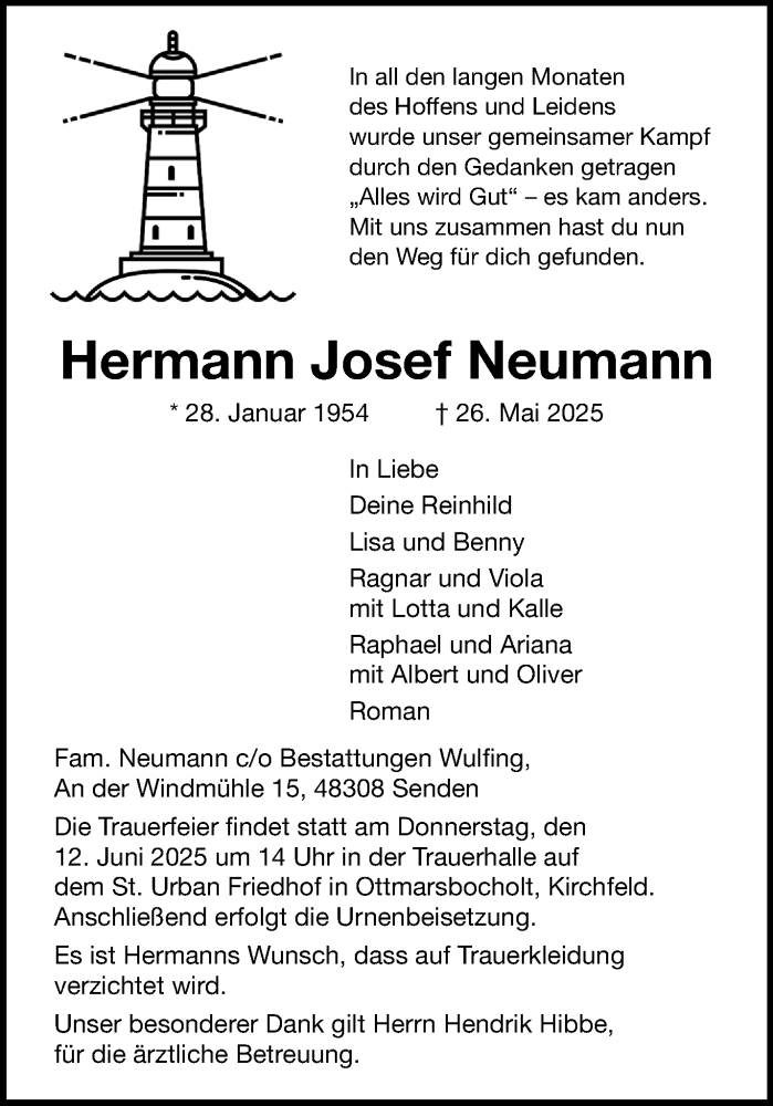  Traueranzeige für Hermann Josef Neumann vom 07.06.2025 aus 