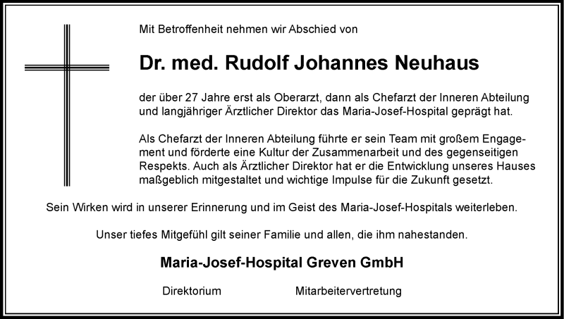  Traueranzeige für Dr. Rudolf Johannes Neuhaus vom 07.06.2025 aus 
