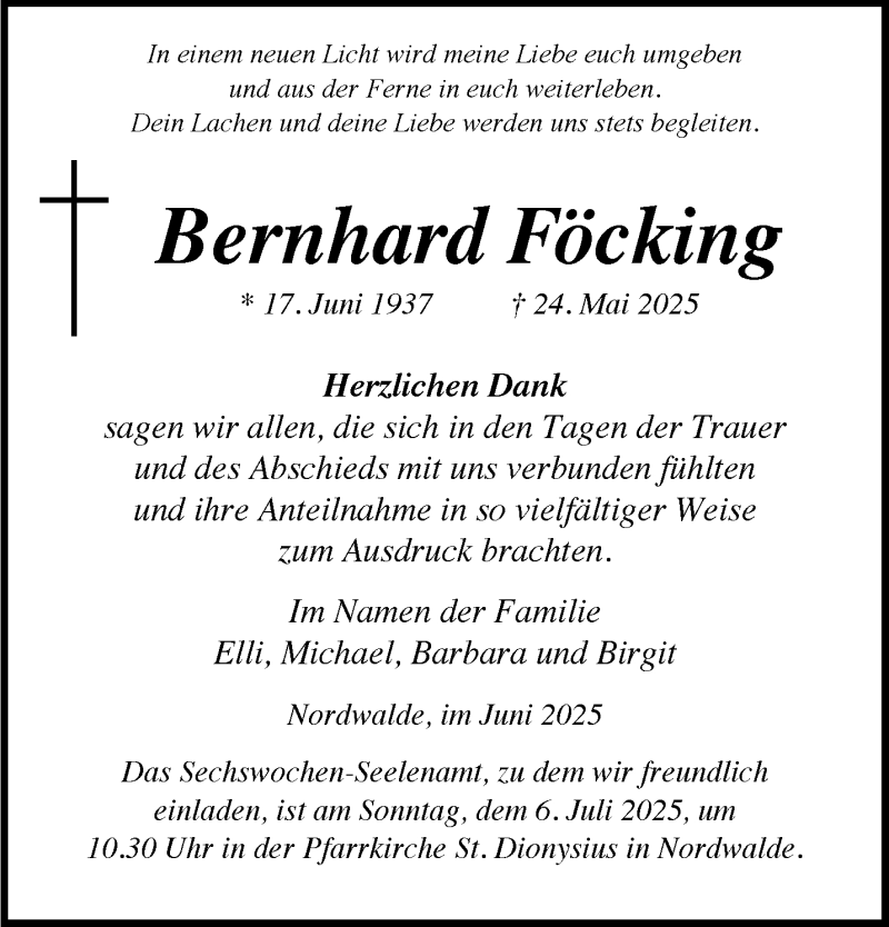  Traueranzeige für Bernhard Föcking vom 28.06.2025 aus 