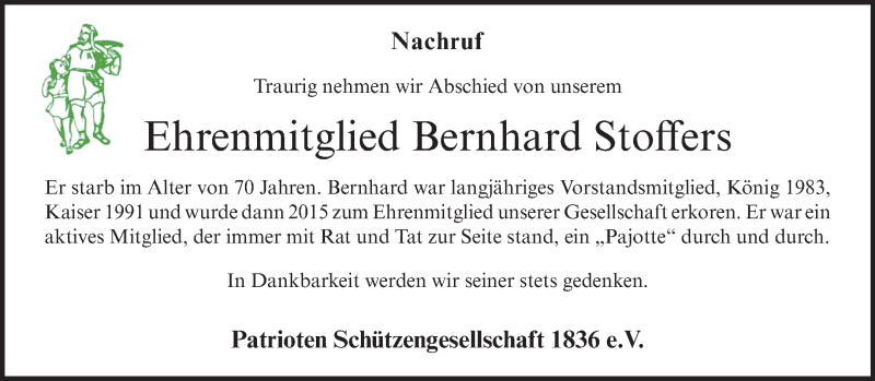  Traueranzeige für Bernhard Stoffers vom 21.06.2025 aus 