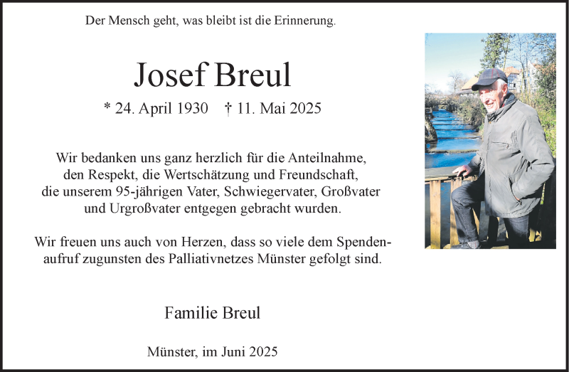  Traueranzeige für Josef Breul vom 28.06.2025 aus 