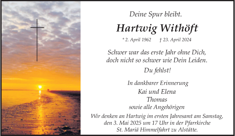  Traueranzeige für Hartwig Withöft vom 26.04.2025 aus 
