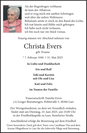 Anzeige von Christa Evers 