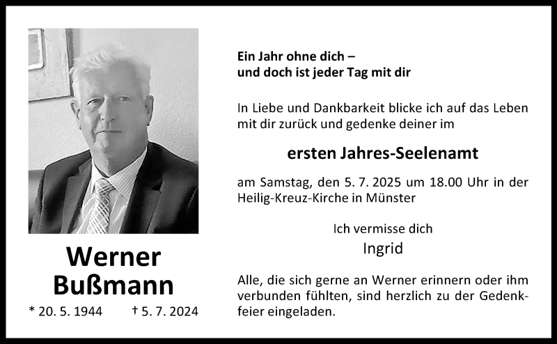  Traueranzeige für Werner Bußmann vom 28.06.2025 aus 