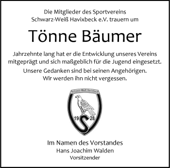 Anzeige von Tönne Bäumer 