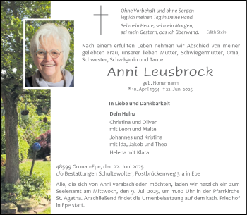 Anzeige von Anni Leusbrock 