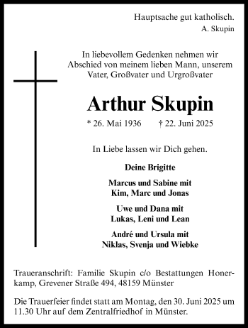 Anzeige von Arthur Skupin 