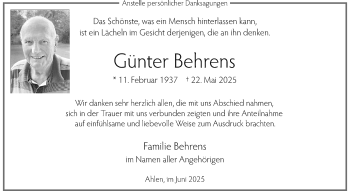 Anzeige von Günter Behrens 