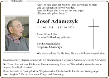 Anzeige von Josef Adamczyk 