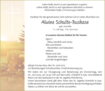Anzeige von Alwine Schulte-Buskase 