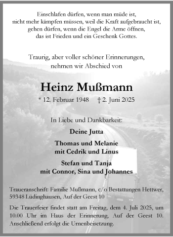 Anzeige von Heinz Mumann 