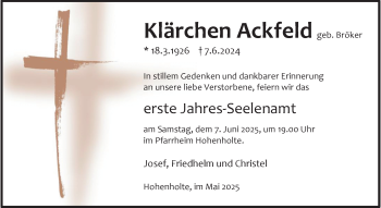 Anzeige von Klärchen Ackfeld 