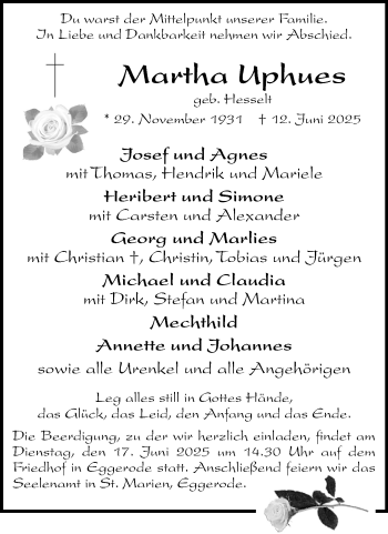 Anzeige von Martha Uphues 