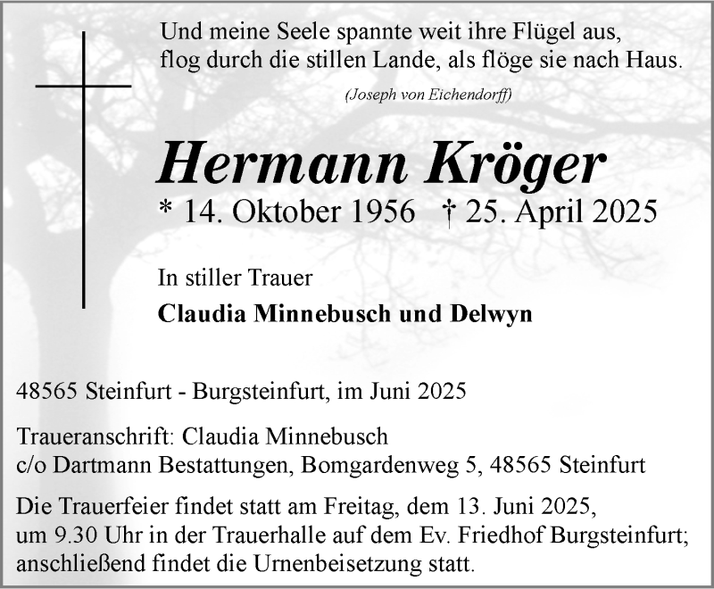  Traueranzeige für Hermann Kröger vom 07.06.2025 aus 
