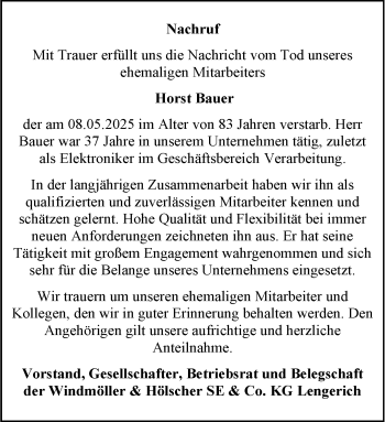 Anzeige von Horst Bauer 