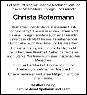 Anzeige von Christa Rotermann 