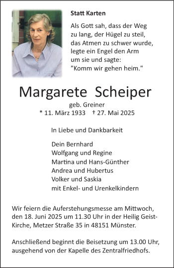 Anzeige von Margarete Scheiper 