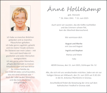 Anzeige von Änne Hollekamp 
