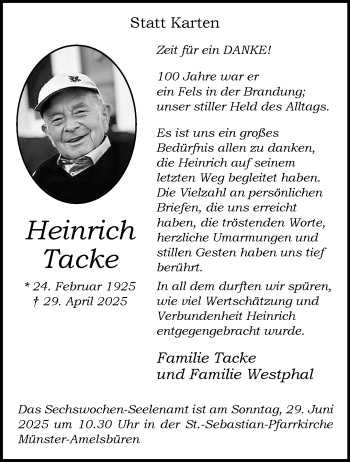 Anzeige von Heinrich Tacke 