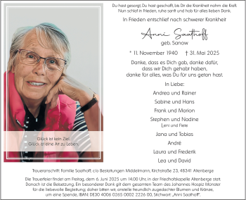 Anzeige von Anni Saathoff 